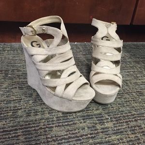 Guess Nude Strappy Platform Wedges
