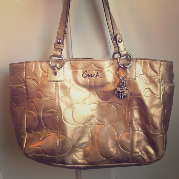 Genuine Metallic Leather Coach Handbag