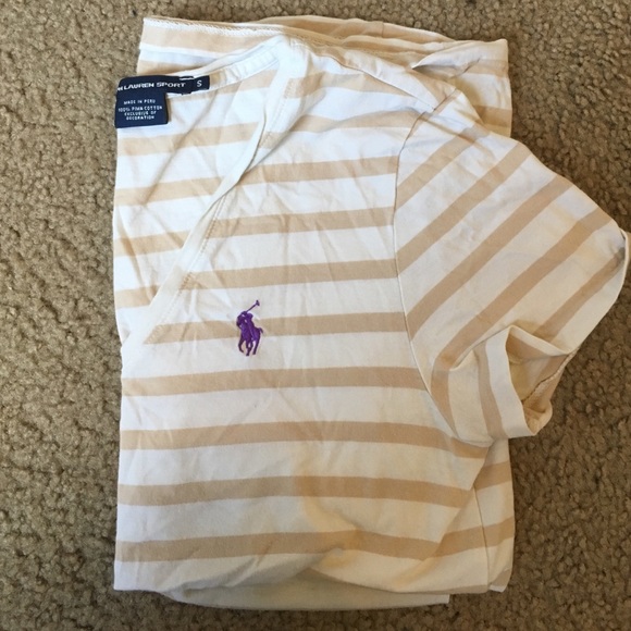 Tan & White Ralph Lauren polo v-neck tshirt - Picture 1 of 1