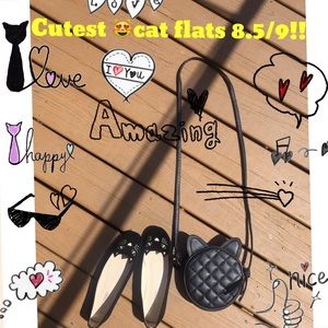 😻Adorable Cat-face flats! Womens 8.5/9! Velvety!