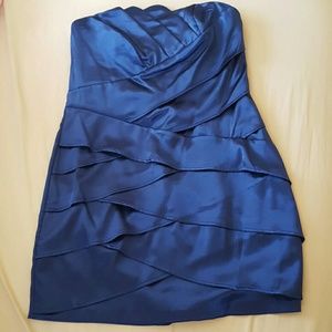 Strapless asymmetrical navy dress by BCXdress