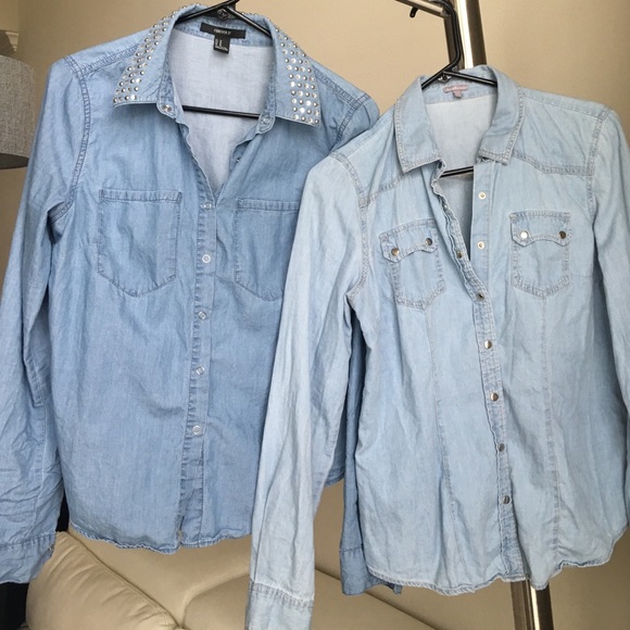 Jean long sleeve button down shirts