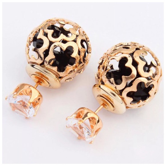 ED3 Double Sided Loose Black Crystal Gold Earrings - Picture 2 of 2