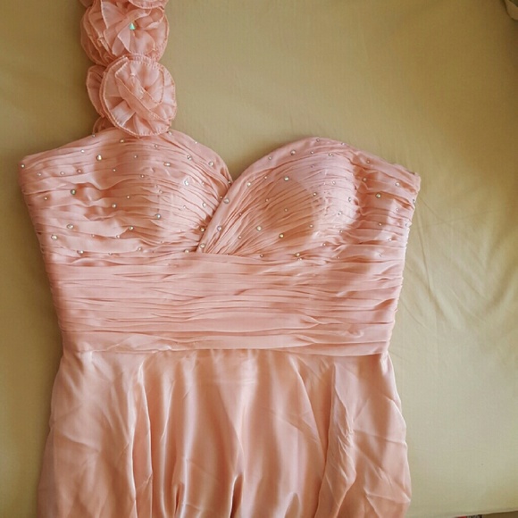 Peach flirty one-shoulder floor length dress