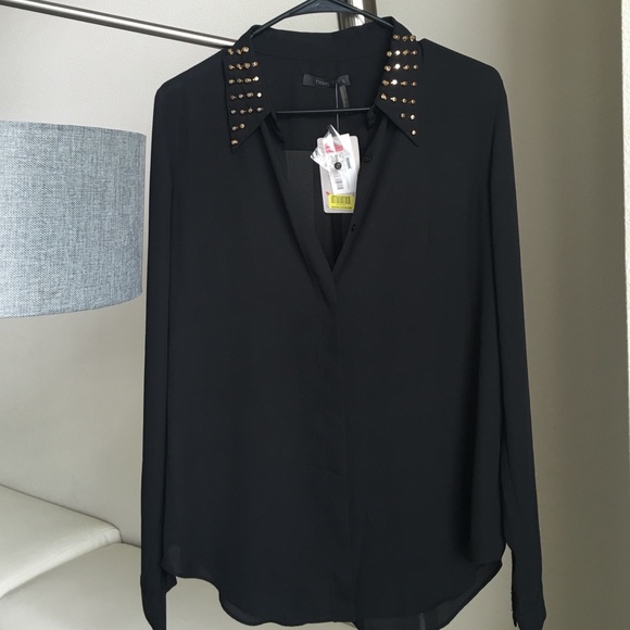 Beautiful Black Studded Collar Blouse