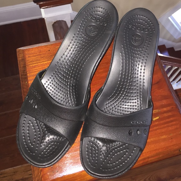 Black Crocs Wedge Heels