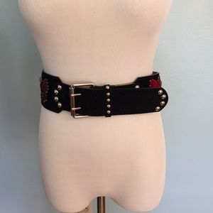 SOLD! Betsey Johnson wide black suede belt bows