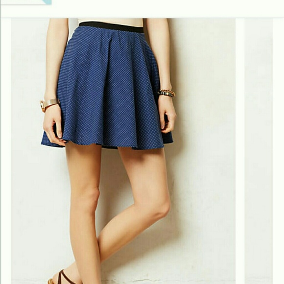 Anthropologie Navy dot swing skirt.