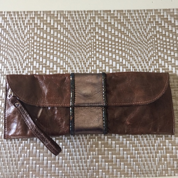 Brown leather/snakeskin clutch