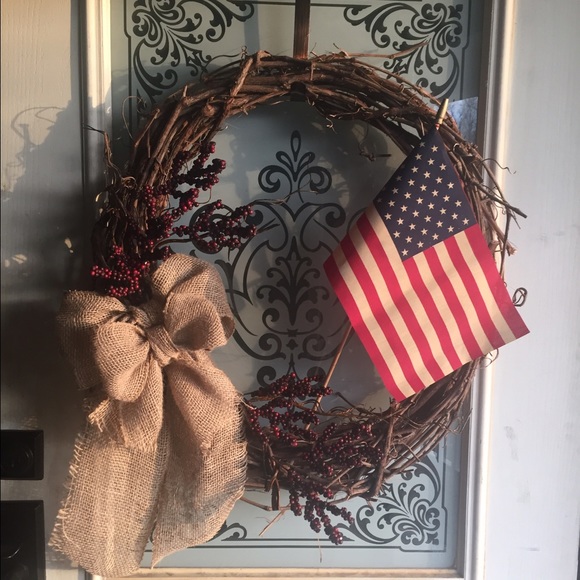 Custom Made Patriotic Grapevine Wreath NEW