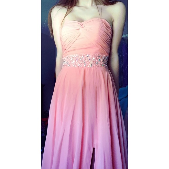 Peach/pink prom dress with silver embellishments