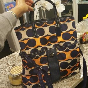 Coach large shoulder bag purse Orange & Blue