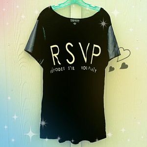 3X BLACK RSVP FAUX LEATHER T-SHIRT PLUS SIZE