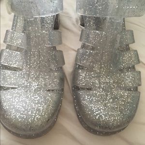 Silver glitter heeled jelly sandals