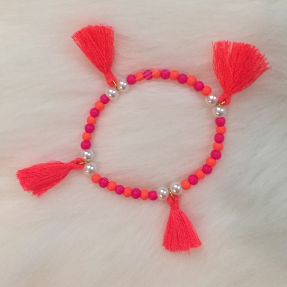 Coral and Orange Tassel Bracelet
