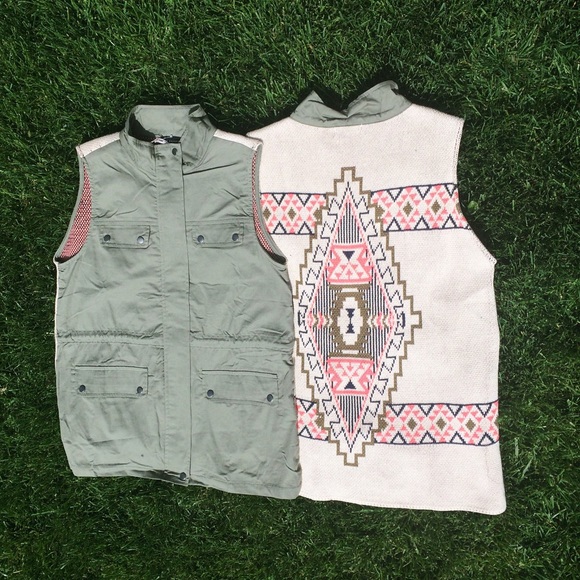 Mas+Ford Aztec Cargo Green + pink Vest NWT - Picture 1 of 3