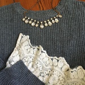 Grey sweater with lace detail