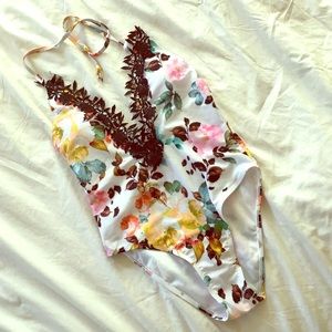 One piece low V bathing suit