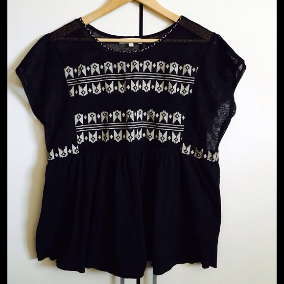 Umgee Black Aztec Print Boho Short Tunic Top - Picture 2 of 4
