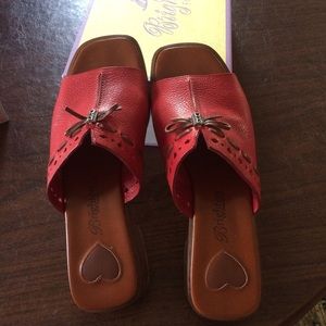 Brighton red womens slides sandals leather Java