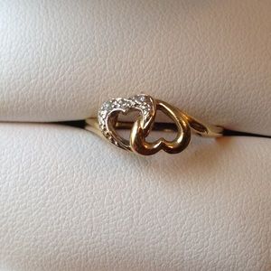 10kt gold 2 heart ring with diamonds