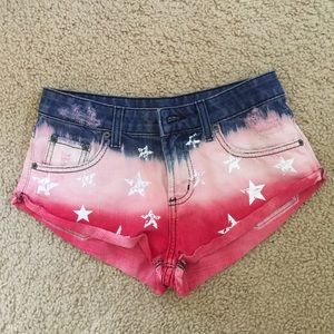 LF pink tie dye distressed denim shorts