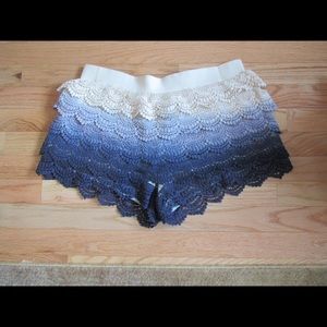 Cream & blue crochet shorts