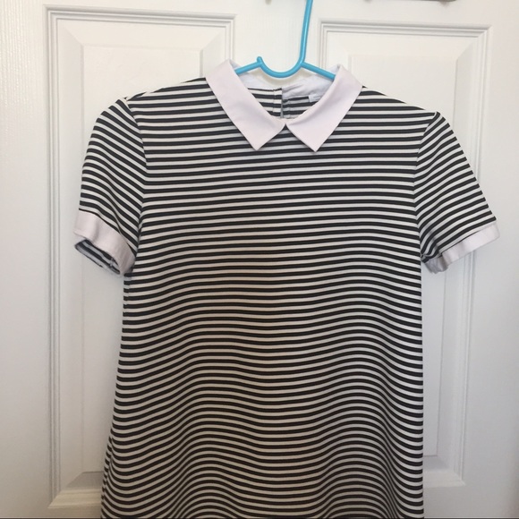 Zara Black And White Striped Collar Shirt