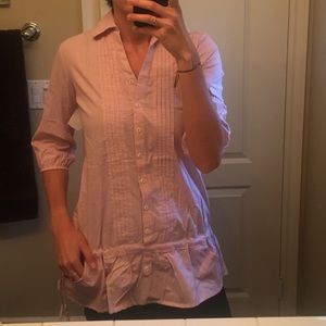 ❣*NEW* White&red tiny striped long vertical shirt