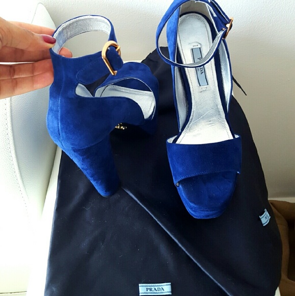 Royal blue prada platform pumps