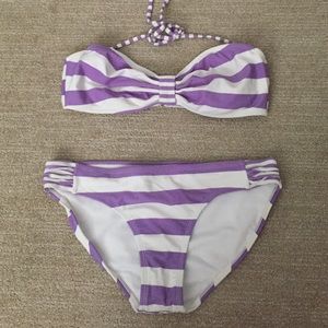 Purple & White Striped Bikini Set