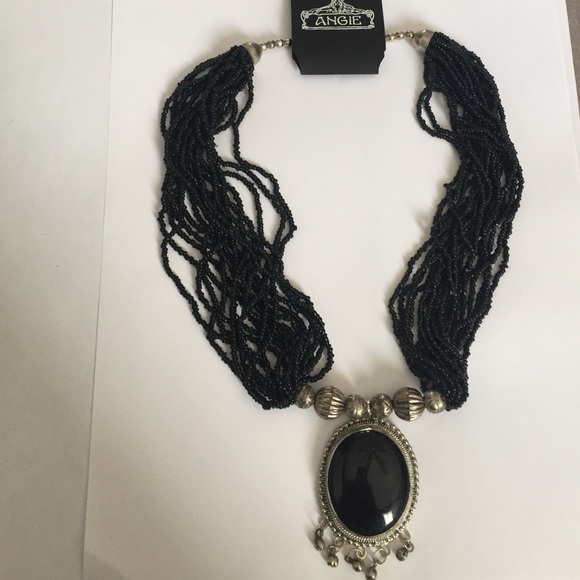 Oversized black pendant necklace