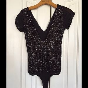 Black Sequin Bebe bodysuit