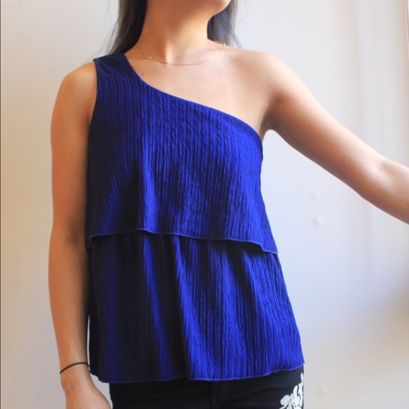 One sleeve electric blue party blouse