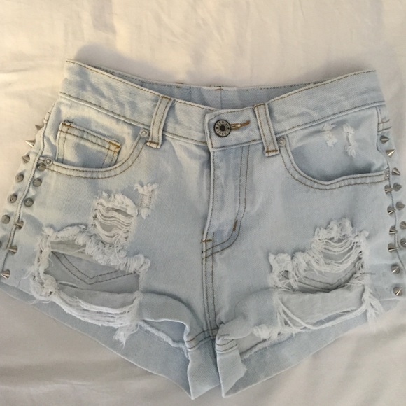 ISSGI Denim High-Waisted Studded Shorts