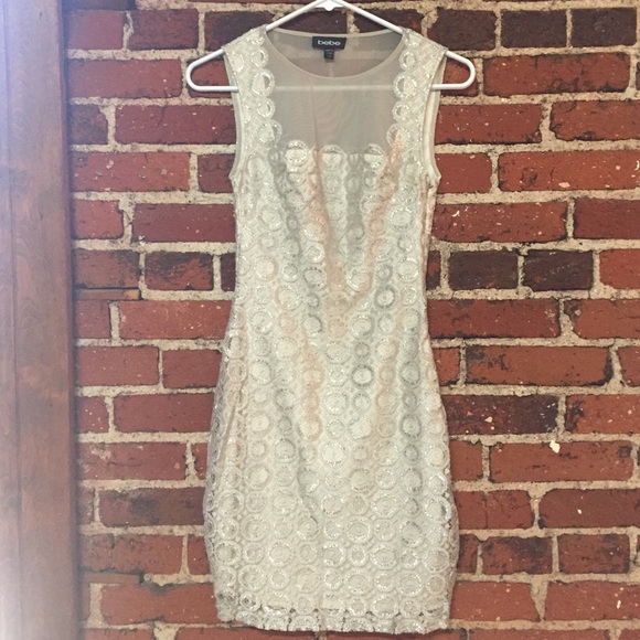 White/silver Bebe cocktail dress
