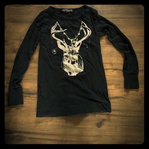Black long sleeve tshirt, deer picture on front