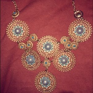 Gold and turquoise boho necklace
