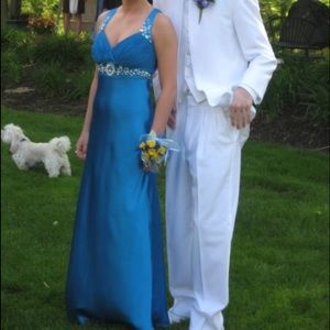 Blue silk prom dress formal evening gown