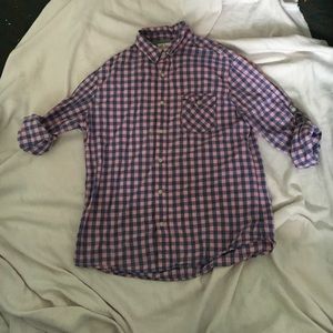 Mens pink and blue plaid shirt