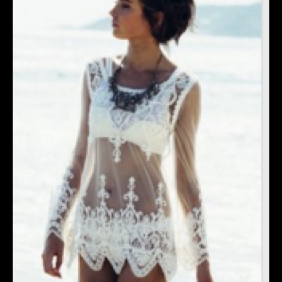 Ribbon Lace Top/Swim Cover Up - Picture 2 of 3