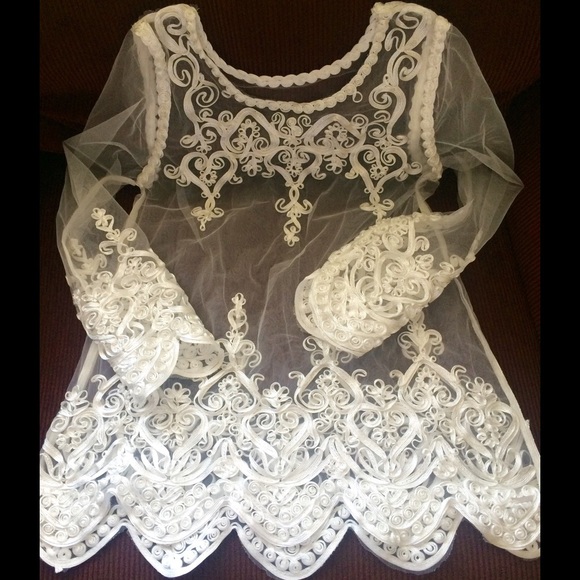 Ribbon Lace Top/Swim Cover Up - Picture 3 of 3