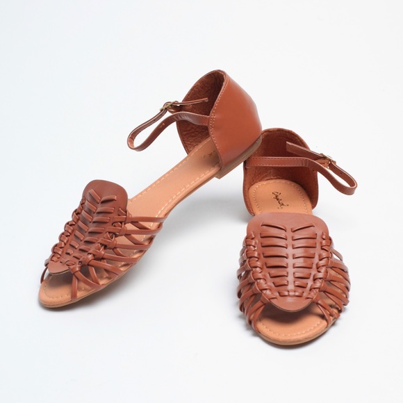 FINAL PRICE | Cognac Faux Leather Huaraches Sandal - Picture 2 of 4