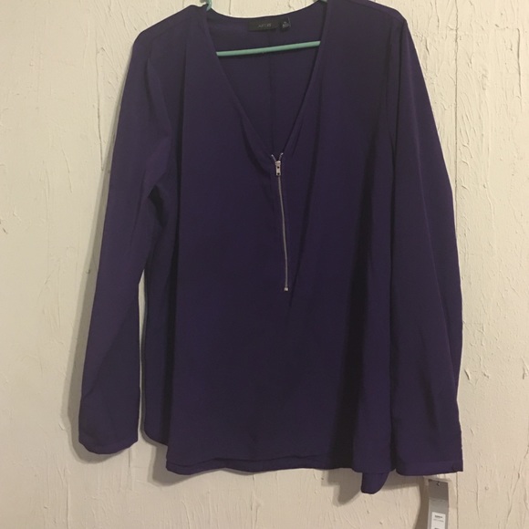 Purple long sleeve blouse with half zipper