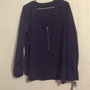 Purple long sleeve blouse with half zipper