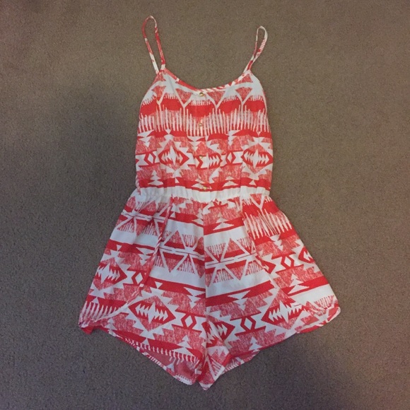 Orange and White Aztec Print Romper