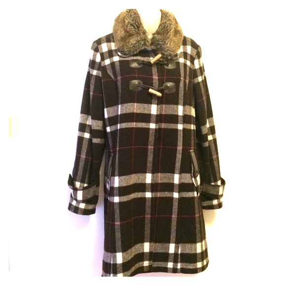 Fur collar long wool coat