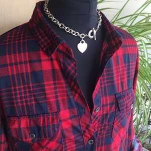 Dark Blue and Red Button Down Shirt