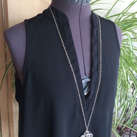 💥Sheer Black V Neck high/low top