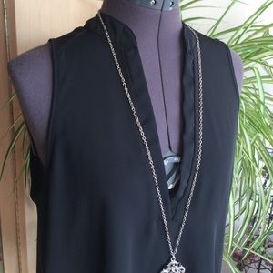 💥Sheer Black V Neck high/low top